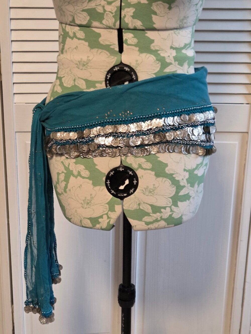 Blue Egyptian Assuit Hip Scarf with Silver Coins